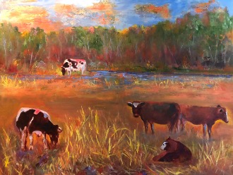 Cows Grazing in the Sunset